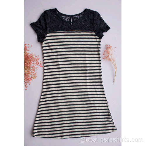 Summer Short T-shirts Knitted Fabric Striped Patchwork Dress Supplier